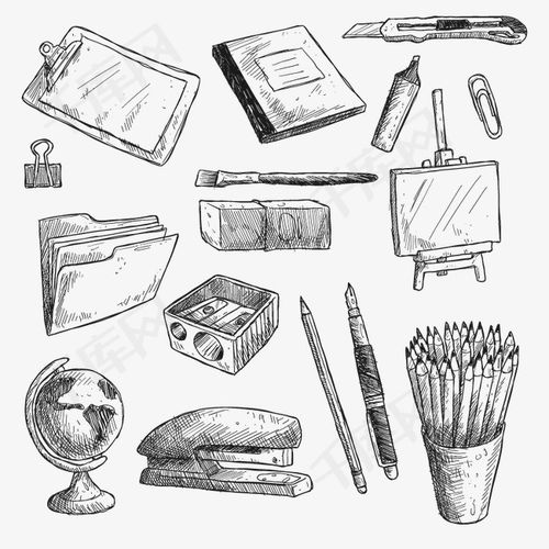 手绘文化用品素材图片免费下载 高清装饰图案PSD与千库网图片编号3616614解析